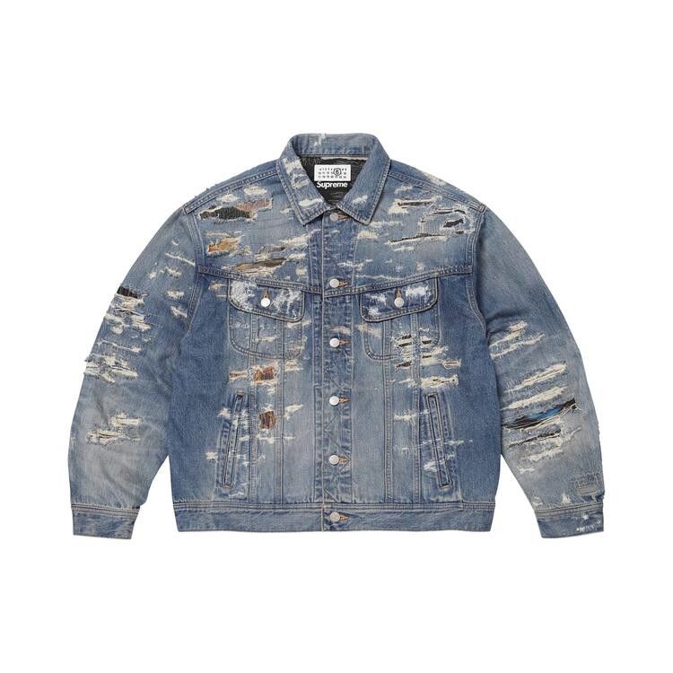 Supreme MM6 Maison Margiela Distressed Selvedge Denim Trucker Jacket Blue