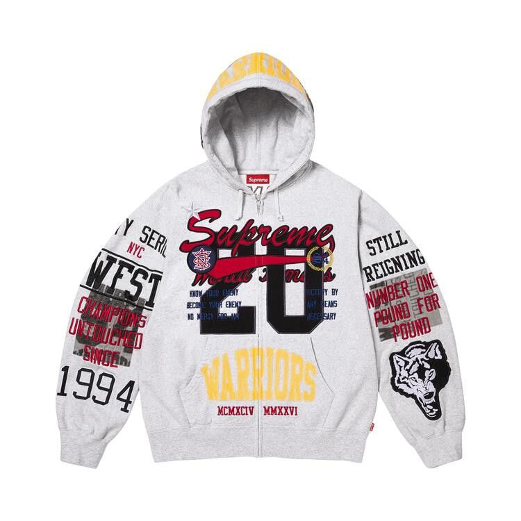 Supreme Warriors Applique Zip Up Hooded Sweatshirt Ash Grey