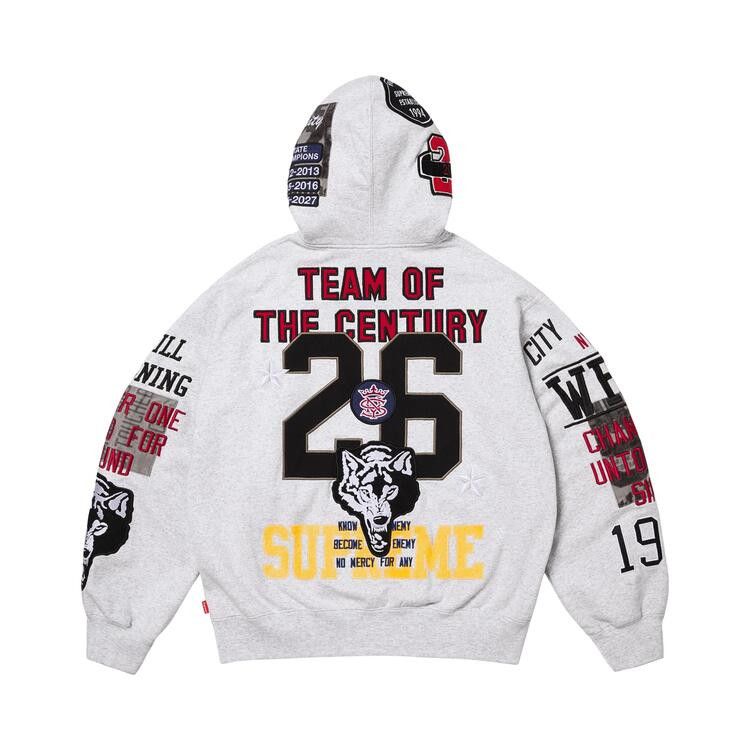 Supreme Warriors Applique Zip Up Hooded Sweatshirt Ash Grey