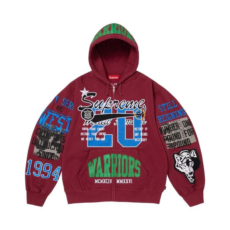 Supreme Warriors Applique Zip Up Hooded Sweatshirt Red