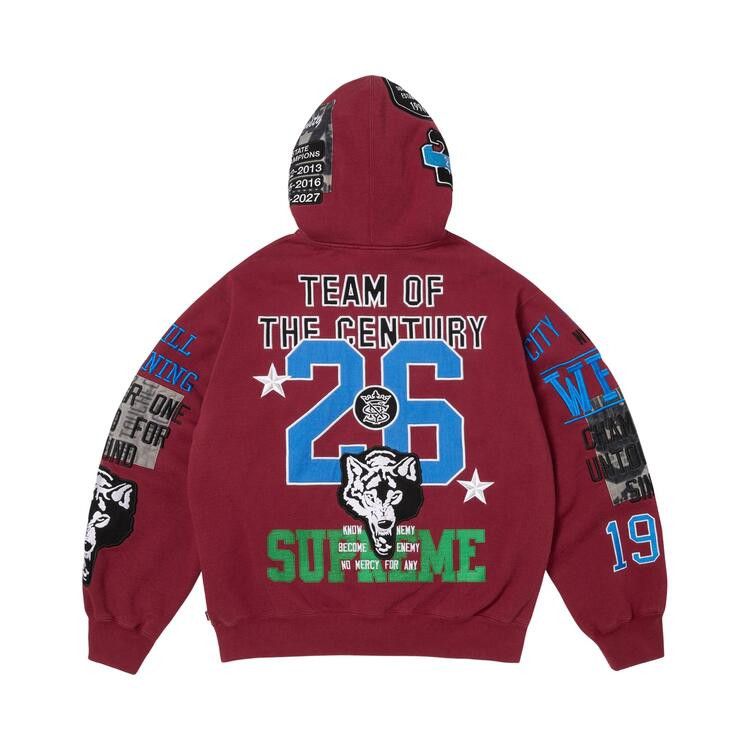 Supreme Warriors Applique Zip Up Hooded Sweatshirt Red